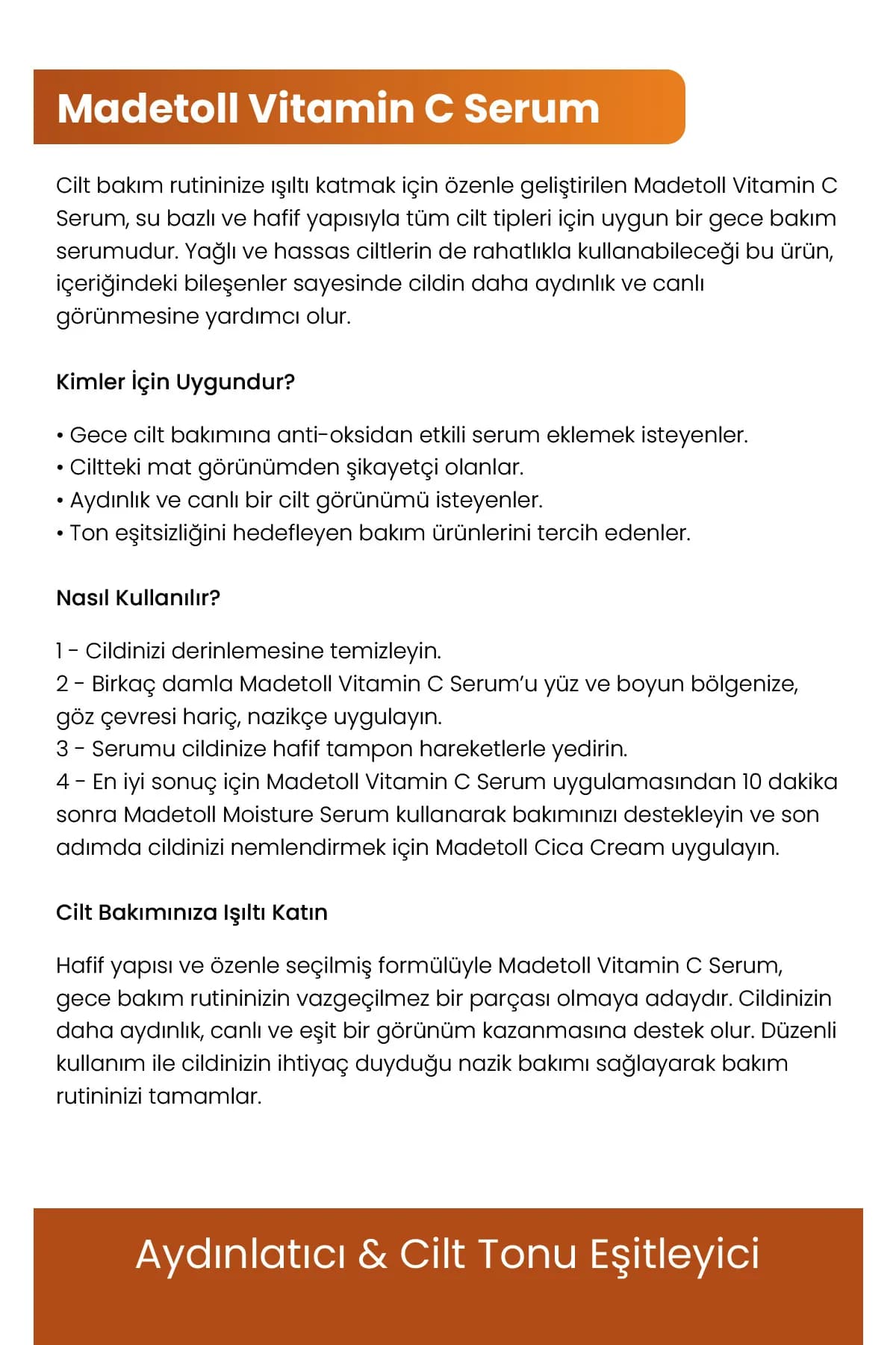 Vitamin C Serum 30 ml Aydınlatıcı Ve Cilt Tonu Eşitleyici Ascorbic Acid Ferulic Acid E Vitamini - Görsel 2