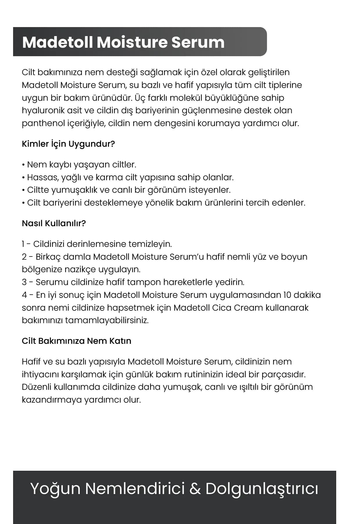 Moisture Serum 30 ml Yoğun Nemlendirici ve Dolgunlaştırıcı 3x Hyalüronik Asit+Panthenol - Görsel 2